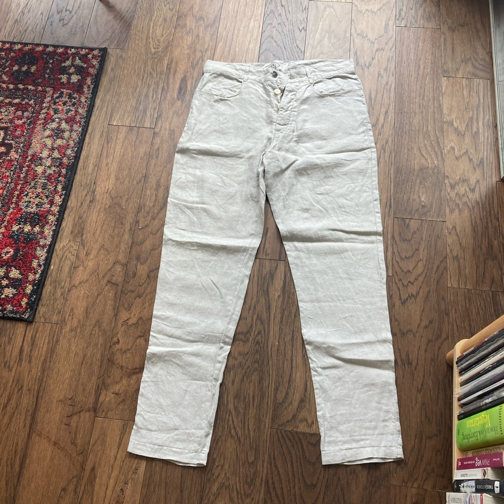 Alex Crane Cham Pants, Bone, Size 30, 100% Linen